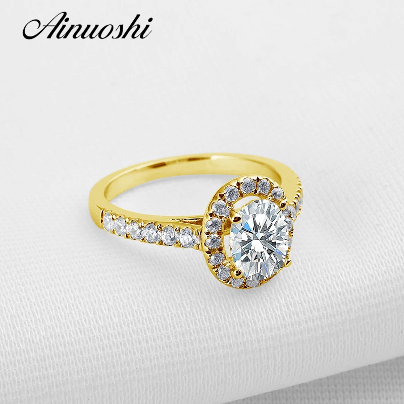 AINUOSHI классическое овальное Золотое кольцо Halo 14 K, цельное Золотое кольцо со стразами 1,25 CT, искусственный бриллиант, женские обручальные кольца