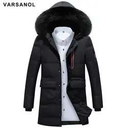 Varsanol Длинные мужские парки зима теплая хлопковая куртка мужской пальто парка с капюшоном Однотонная повседневная обувь на молнии плотная
