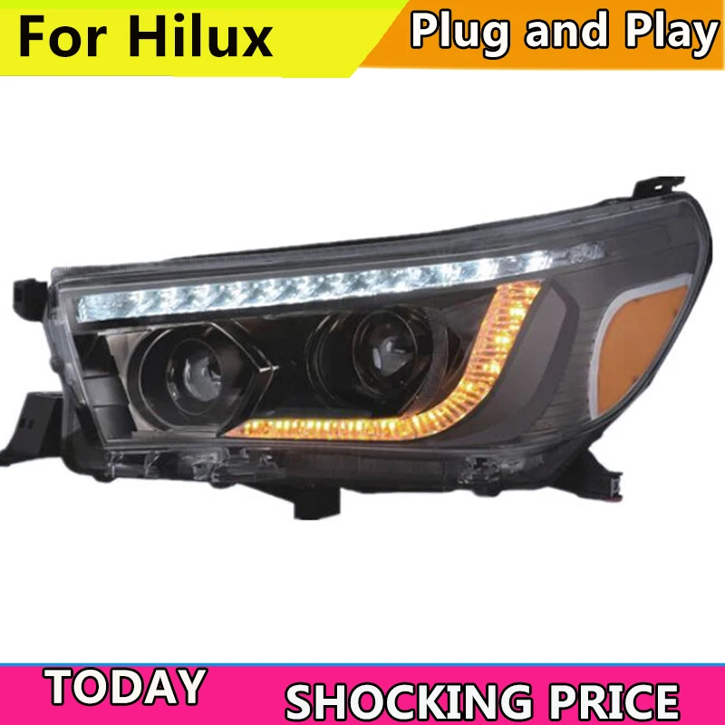 

doxa Car Style For Toyota Hilux headlights Revo Headlight Vigo Head lamp 2016 2017 Bi Xenon High Lowbeam Lens HID Yellow Turning