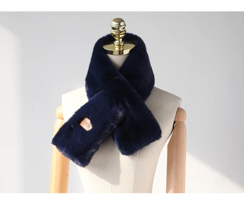 navy blue Новые шарфы с искусственным кроличьим мехом, супер мягкие шарфы с перекрестным мехом, модные теплые разноцветные шарфы с двусторонним кроличьим мехом - Цвет: navy blue
