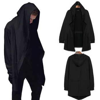 

Hooded Mantle Cloak Men Black Hip Hop Streetwear Hoodies Sweatshirt Gothic Punk Mantle Mens Hoody Cardigan Coat Sudaderas Hombre
