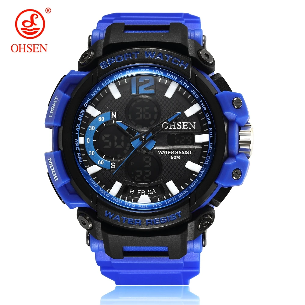 NEW OHSEN Fashion Quartz Digital Watch Men Stopwatch 50m Waterproof
