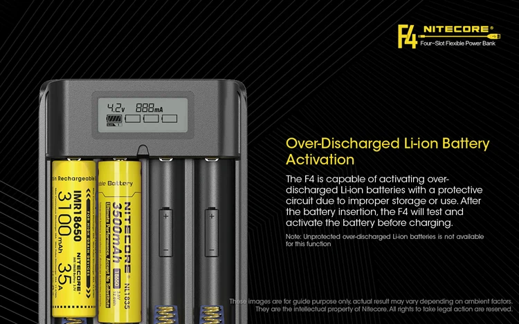 NITECORE F4 Flex Bank 2 в 1 USB зарядное устройство для путешествий+ 4x NL1834 3400 мАч 18650 аккумуляторы+ кабель для зарядного устройства