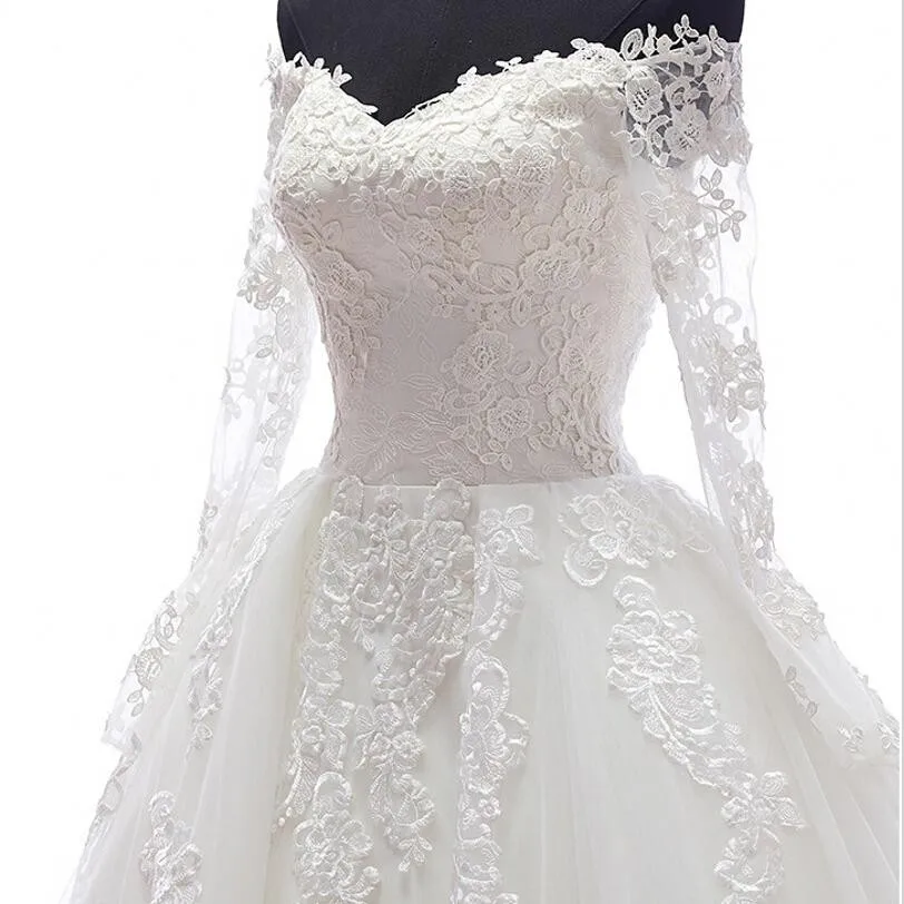 Romantic Long Sleeves Appliques Detachable Skirt Train Wedding Dress