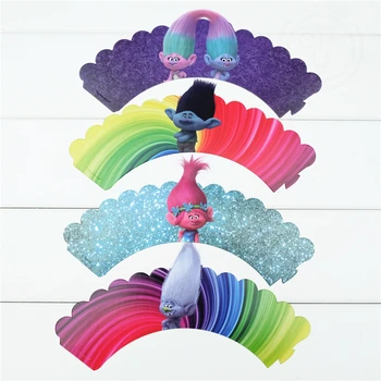 

24pcs Cartoon Trolls Poppy DJ Suki Guy Diamond Branch cupcake wrappers candy box kids birthday party supplies wedding supplies