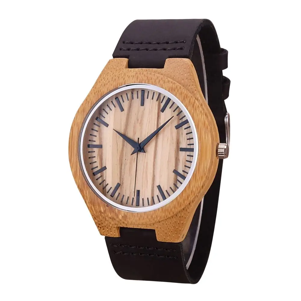 

Fashion Retro Wood grain women men Watch Nature Bamboo quality Leather Quartz Wristwatches Creative Gift Relogios Feminino