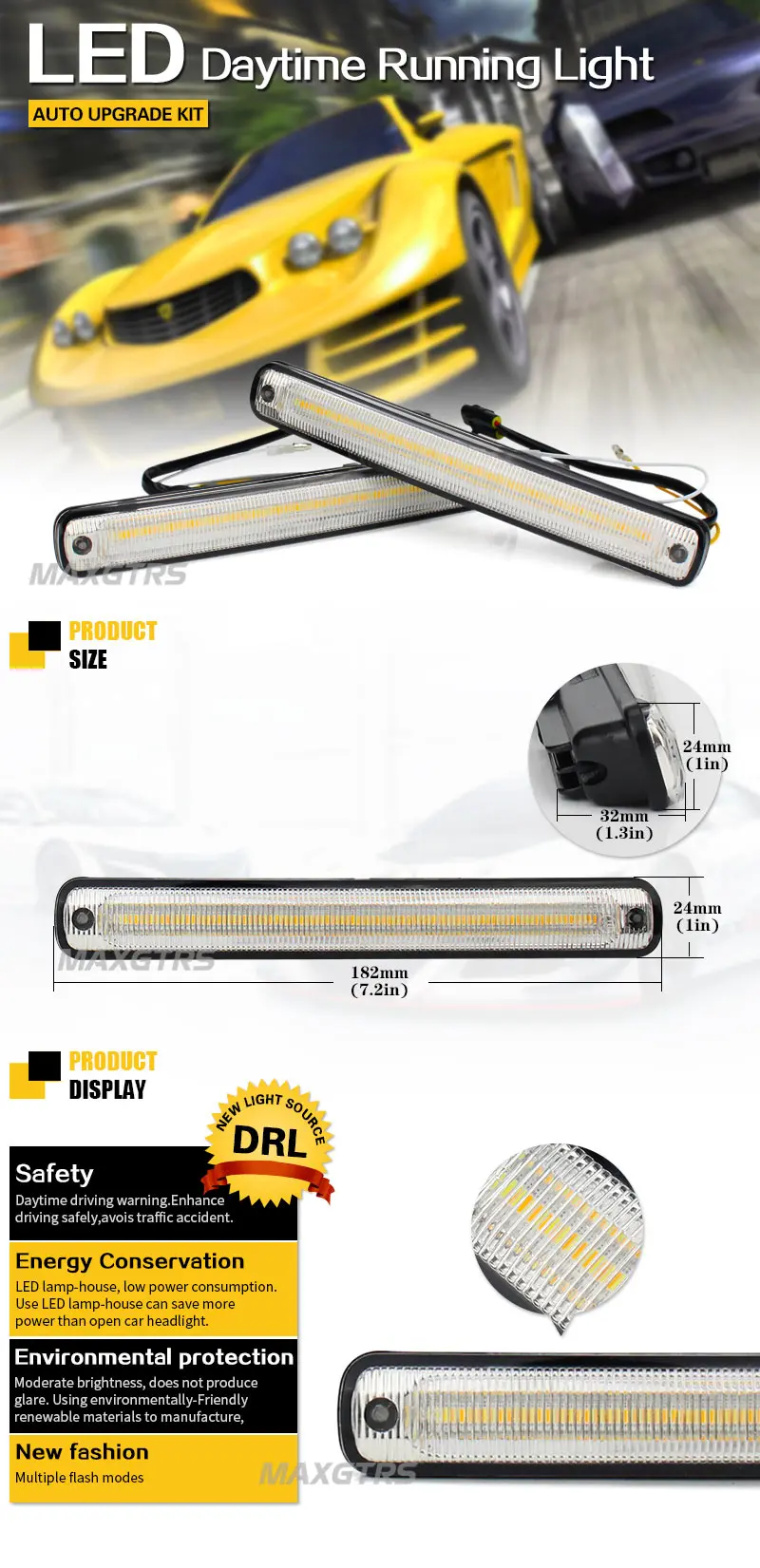 2x Универсальные Автомобильные дневные ходовые огни 36SMD 2835 Led DRL светильник Авто Knight Rider лампа белая с янтарным желтым сигналом поворота