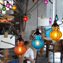 Loft Vintage Mancoffee Retro Sudeste asiático Bohemia colorido cristal Cystal Techo Luz café Bar cafetería tienda lámpara