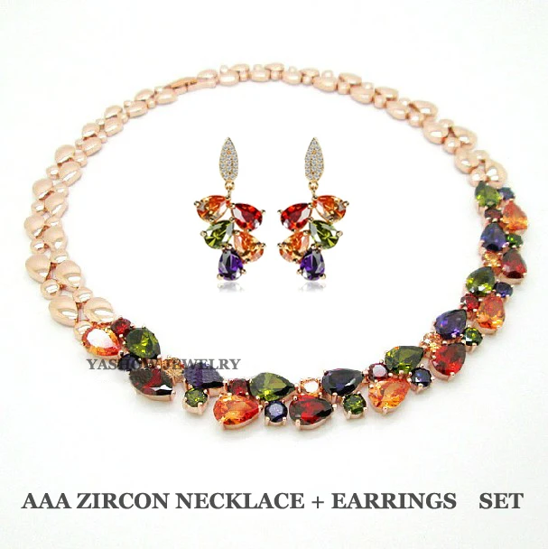 Gold color My Love Multi colour CZ stones Cluster Necklace
