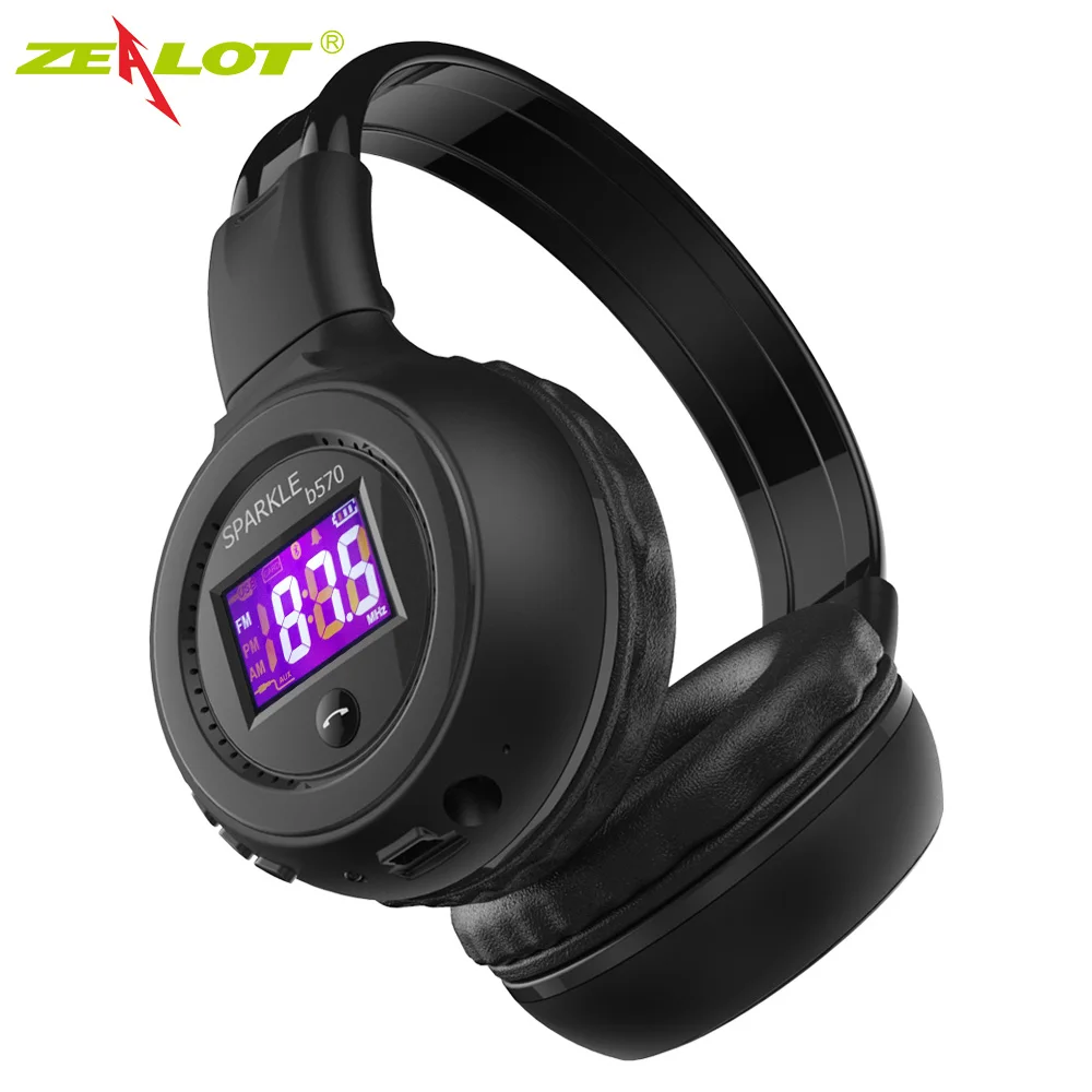 ZEALOT B570 Bluetooth наушники с fm-радио ЖК-экран стерео беспроводные наушники гарнитура для компьютера телефоны Поддержка TF карты