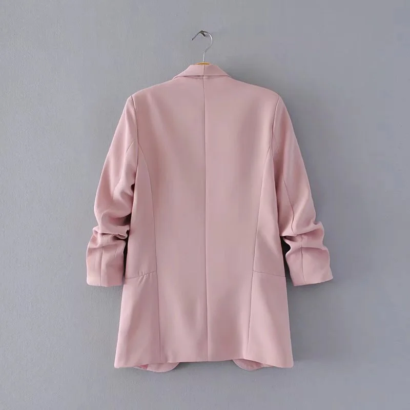 Notched elegant Roll sleeve Blazer women solid streetwear pocket Lady office casual mujer feminino tops 2019 fashion clothing
