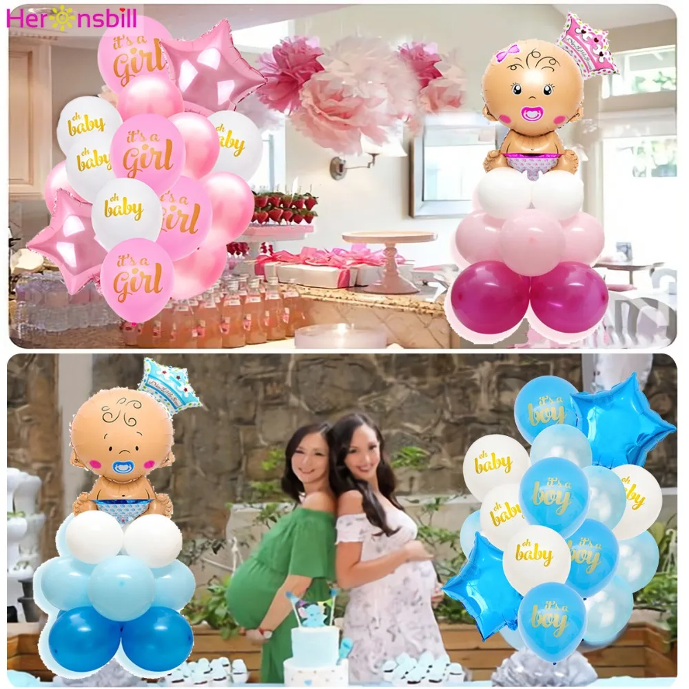 

Heronsbill 21pcs Mix 10inch Baby Shower Latex Its a Boy Girl Balloons Decorations Babyshower Party Supplies Gender Reveal Pink