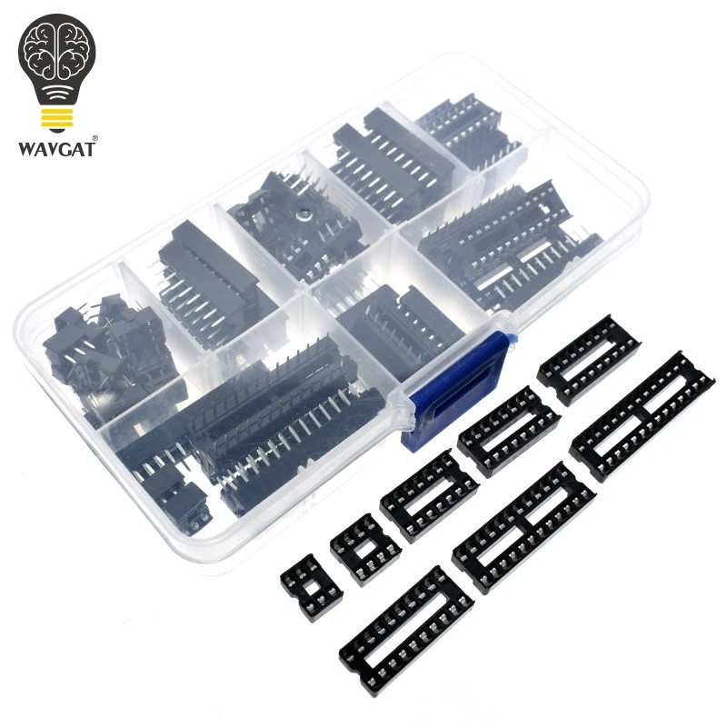 

66PCS/Lot DIP IC Sockets Adaptor Solder Type Socket Kit 6 8 14 16 18 20 24 28 Pin DIP-8 16-Pins DIP8 DIP16 IC Connector.