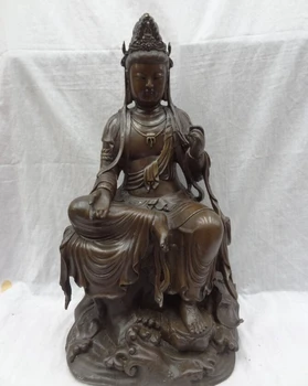 

USPS to USA S1144 18" Chinese Bronze Buddhist Joss Lotus Set Kwan-Yin GuanYin Bhodisattva Statue