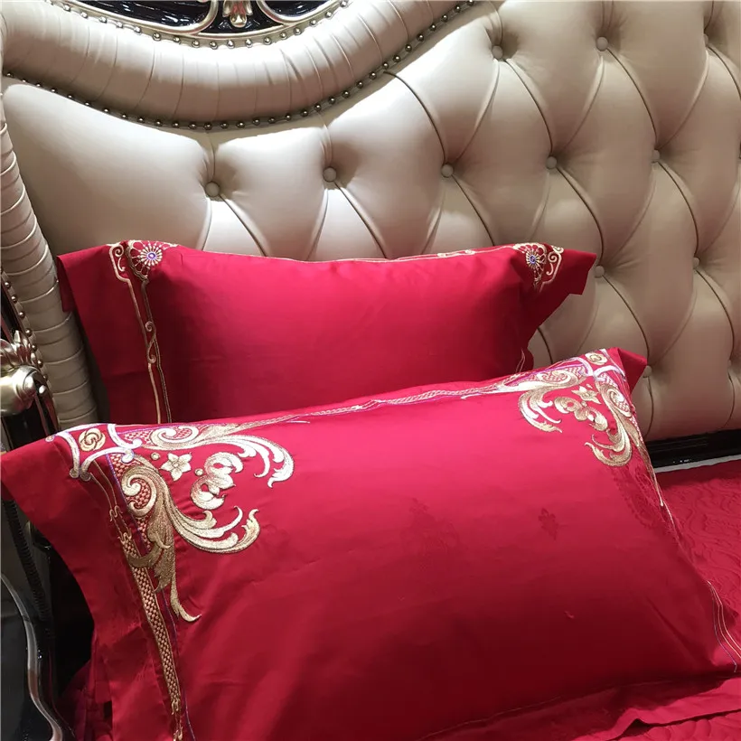 Waliicorners Egyptian Cotton Luxury Embroidery Red Wedding Bedding set Duvet cover Bed Sheets,Silky Ultra soft Queen King size 4/6/9- 20 IMG_8785