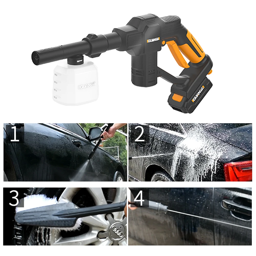 Auto Portable Wireless Multifunctional Cordless Pressure Cleaner Car Washer Water Hose Nozzle Pump with Battery EU Plug