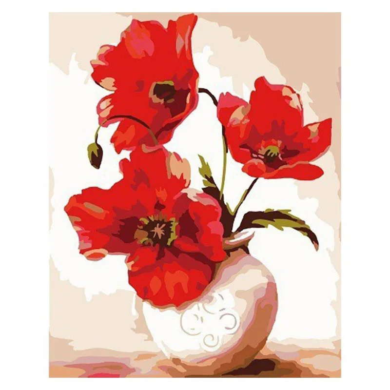 Canvas Big Red Flower DIY Digital Painting By Numbers Kits Coloring By