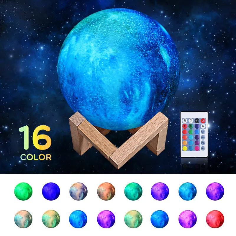 

Magical USB Rechargeable Household decoration 3D Planet Lamp 16 Colors LED Moon Lamp Night Light USB Rechargeable Multifunction