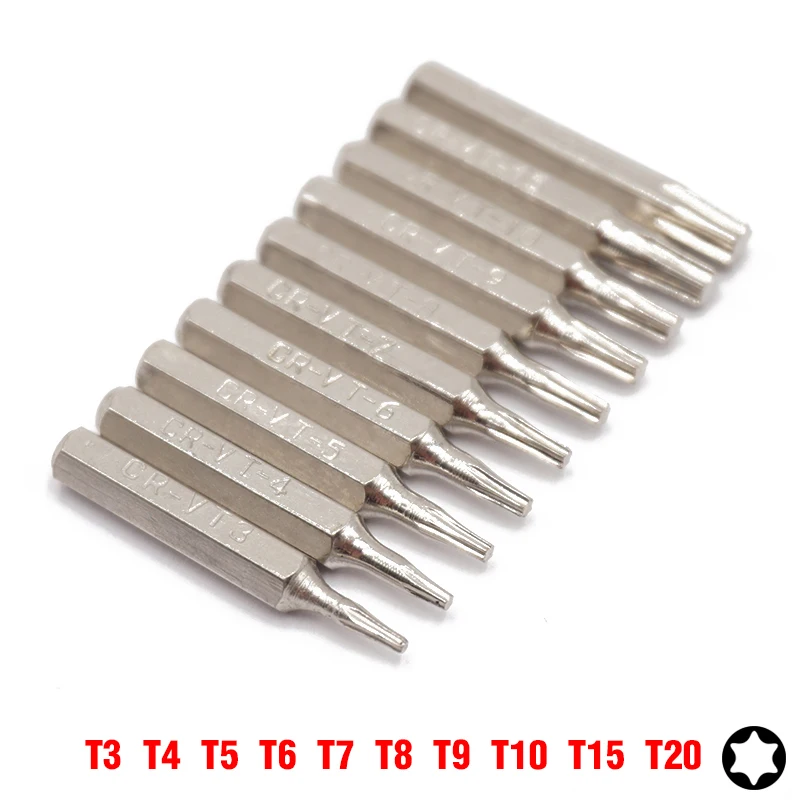 

10pcs 4mm Hex Shank Torx 28mm Length Mini Precision Screwdriver Bits T3 T4 T5 T6 T7 8T T9 T10 T15 T20 Phone Repair Bit Set