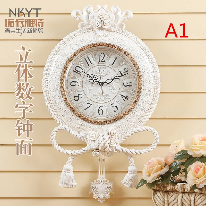 

Luxury European retro clock, stylish living room wall clock, bow decoration mute quartz clock