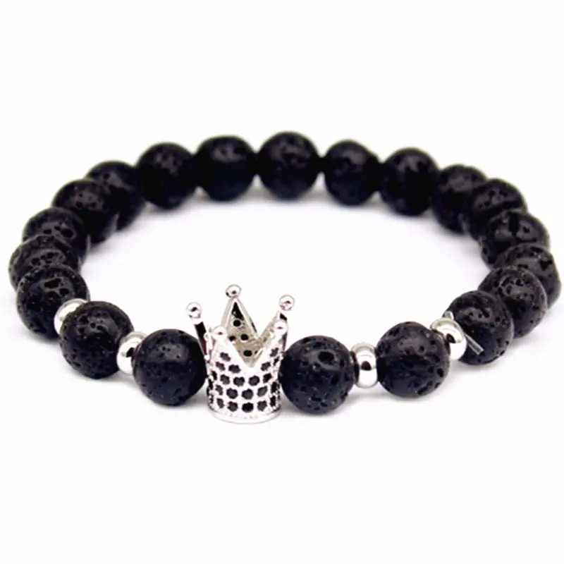 MKENDN Оптовые Lava Stone Pave CZ Корона и шлем Шарм браслет для мужчин женщин ювелирные