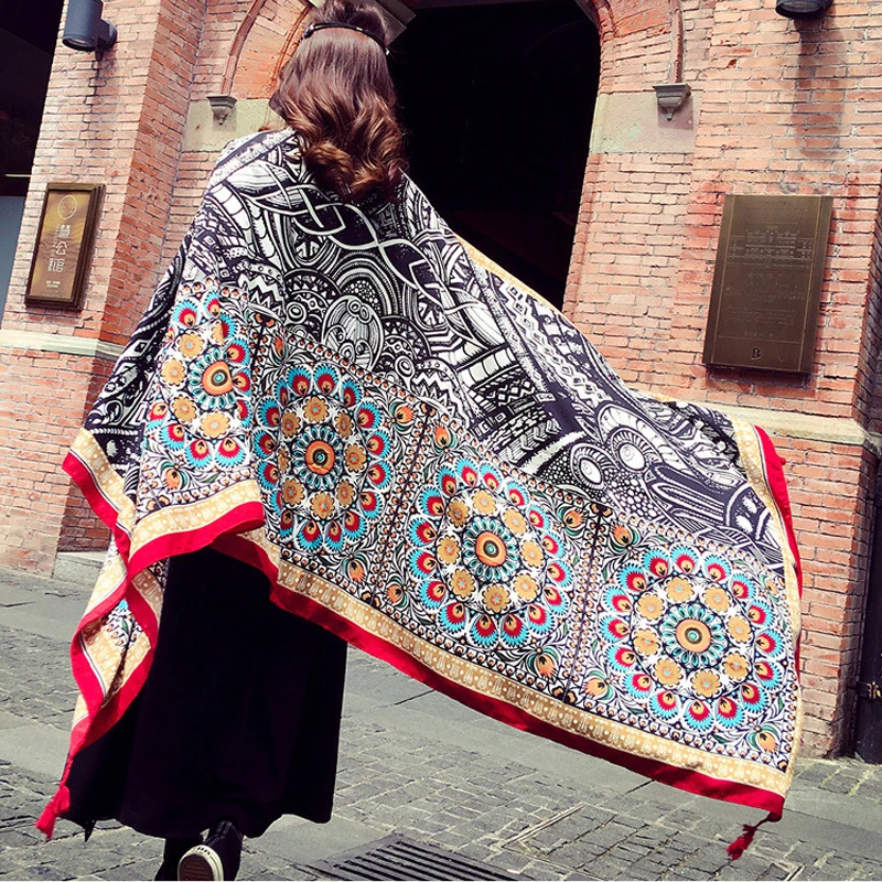 

Travel Beach Towels 2019 Big Size Geometry Totem Ethnic Style Scarf Women Sun Shade Retro Cotton Tapestry Pashmina Yoga 180x100c