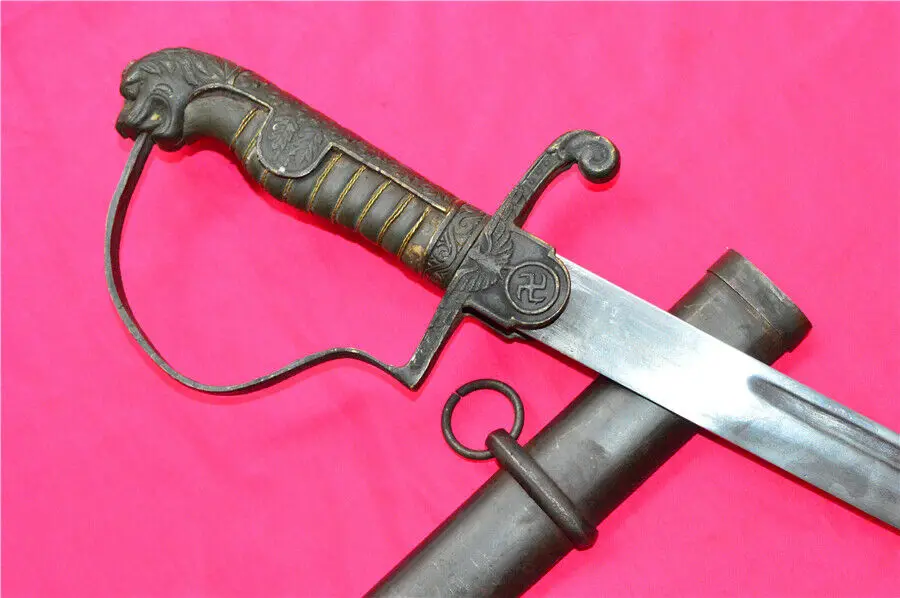 Europe European Cavalry Saber Sword Katana Copper Lion Guard Steel Scabbard