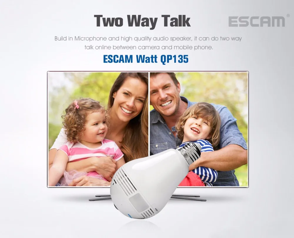 NEW ESCAM Watt QP135 Bulb Type Panoramic WIFI IP Camera H.264 1.3MP Two Way Audio Motion Detection Support 128G TF Card (15)