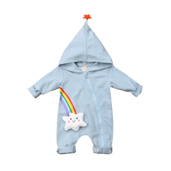 

0-18M Cute Newborn Baby Boy Girl Rainbow Clothes Long Sleeve Zipper Hooded Romper Jumpsuit Playsuit Outfits Autumn Clothing