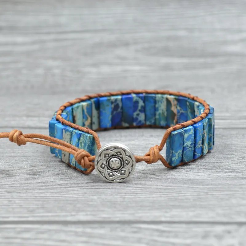 Модные Boho бисером кожаный камни трубка браслета Форма один кожаный Обёрточная бумага полудрагоценный камень браслет из бисера дропшиппинг
