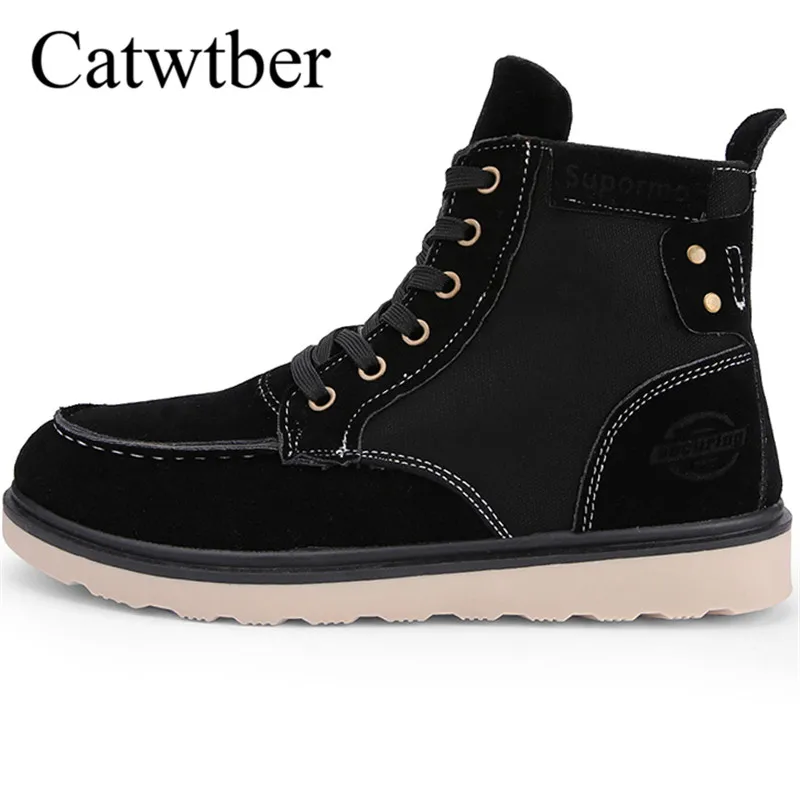 

Catwtber New Work Boots Men's Shoes Leather Winter Shoes Men Ankle Boots High Top Lace Up Casual Shoes Sneakers Soft Sole Botas