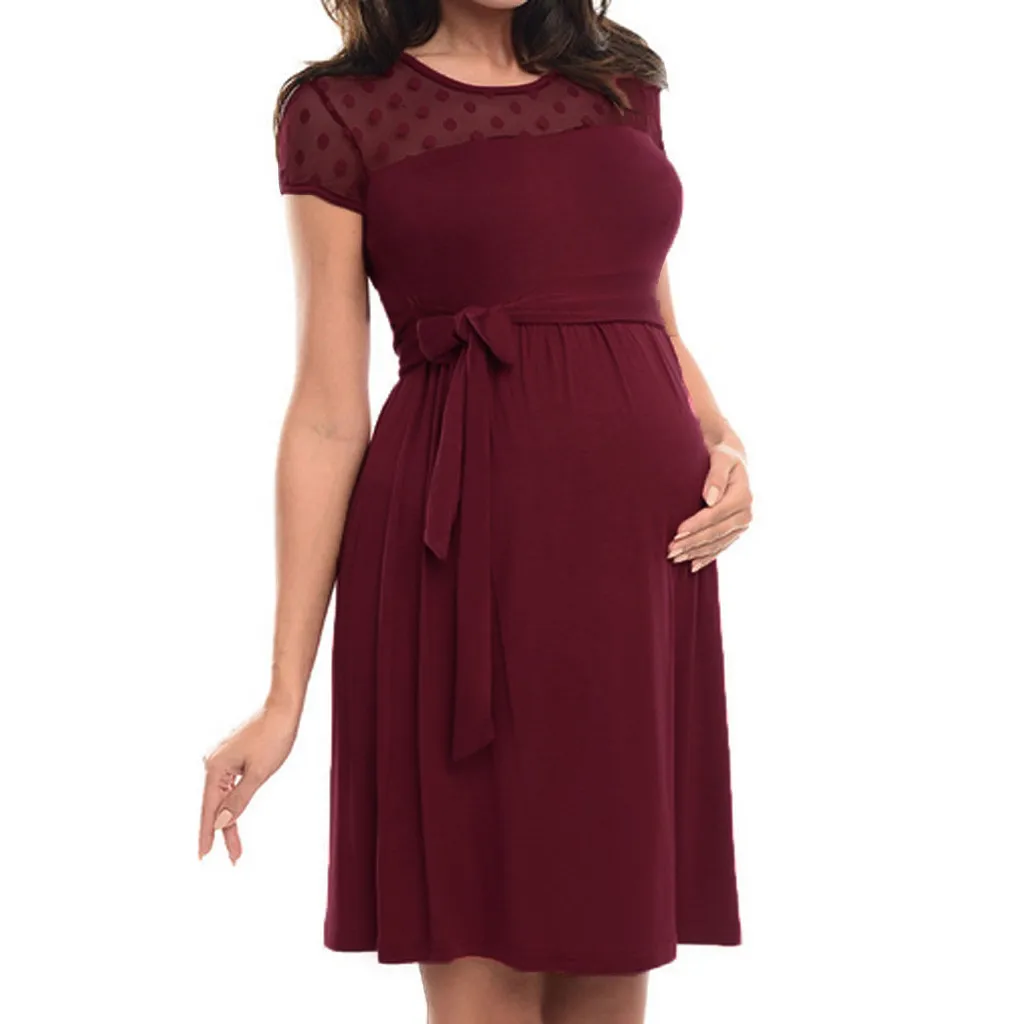

Women Maternity Dresses Summer Elegant Lace-up Mesh Sheer Sexy Casual Party Nursing Dress Pregnant Clothes Vetement Femme 19May3