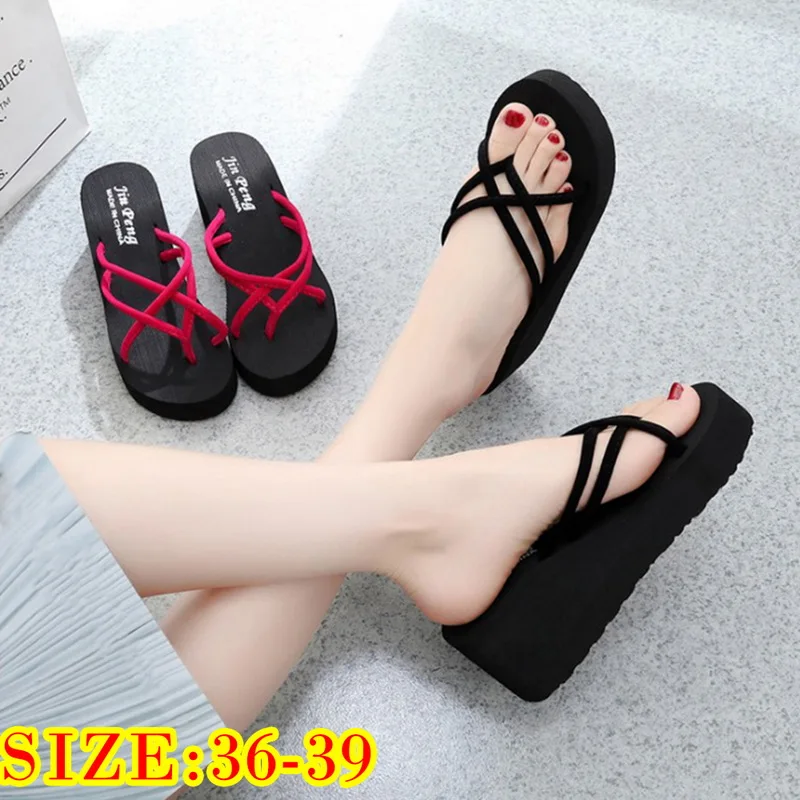 

Loozykit(Drop shipping)Women Casual Summer Beach Shoes Lady Platform Slippers Wedges Flip Flops Simple Thick Bottom