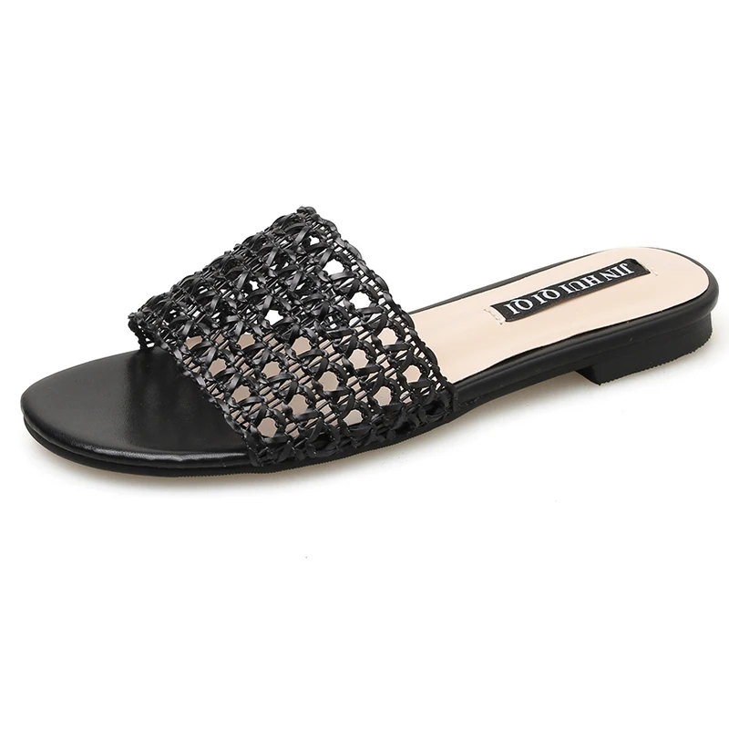 

Yu Kube Summer Slippers Shoes Woman 2019 Hollow open Toe mules low high heel Flip Flops Women Outdoor Flat Beach Slides sandal