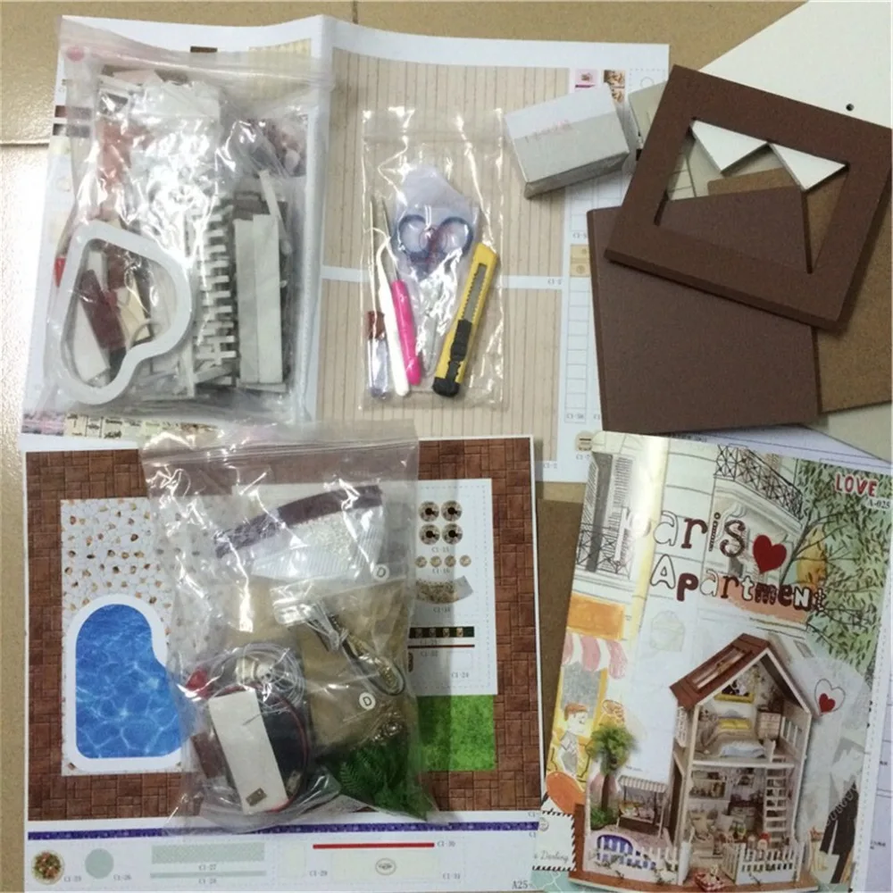 DIY Paris Apartment Doll House 3D Wooden Miniature Dollhouse Kit Toys Assembling Handmade Bedroom Room For Birthday Gift