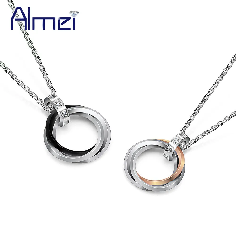 

Almei Triple Circle Necklaces & Pendants Paired Stainless Steel Necklace for Men and Women Pendant Valentines Day Gift TN053