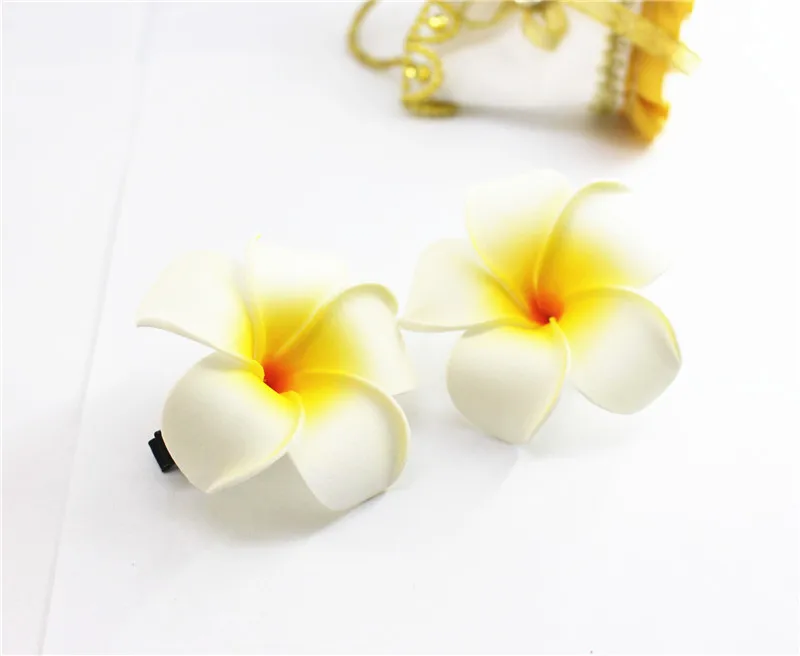 20 mixed color Foam Hawaiian Plumeria flower Frangipani Flower bridal hair clip 4.5cm f-8-m