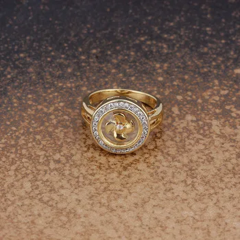 

Lucky Rings the Middle East 18 Gold Color Zircon Micro Paved Ring Round Rotatable Windmill Jewelry Gift Dropshipping Wholesale