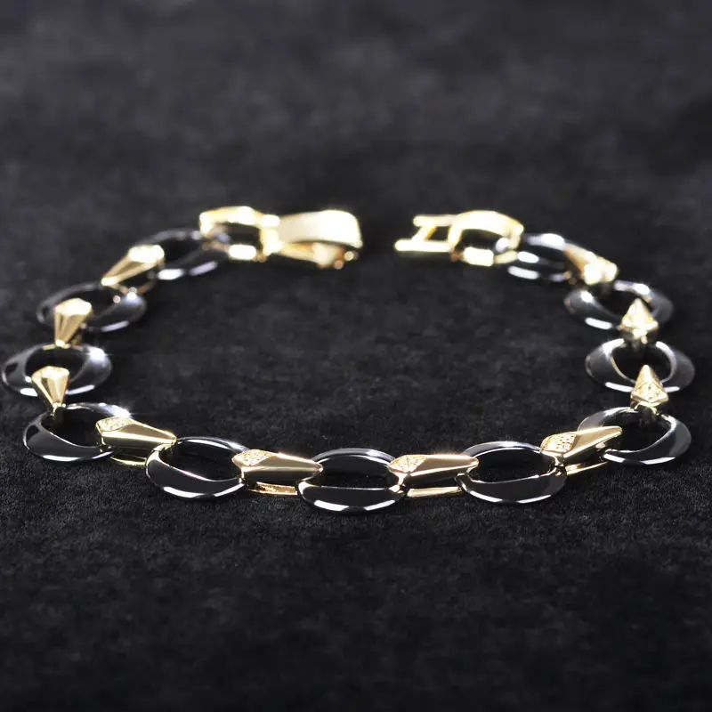 Blucome Черной Керамики Браслеты Золото/Родием керамический браслет Сияющий Керамика Мелким Камнем Дамы браслет Аксессуары