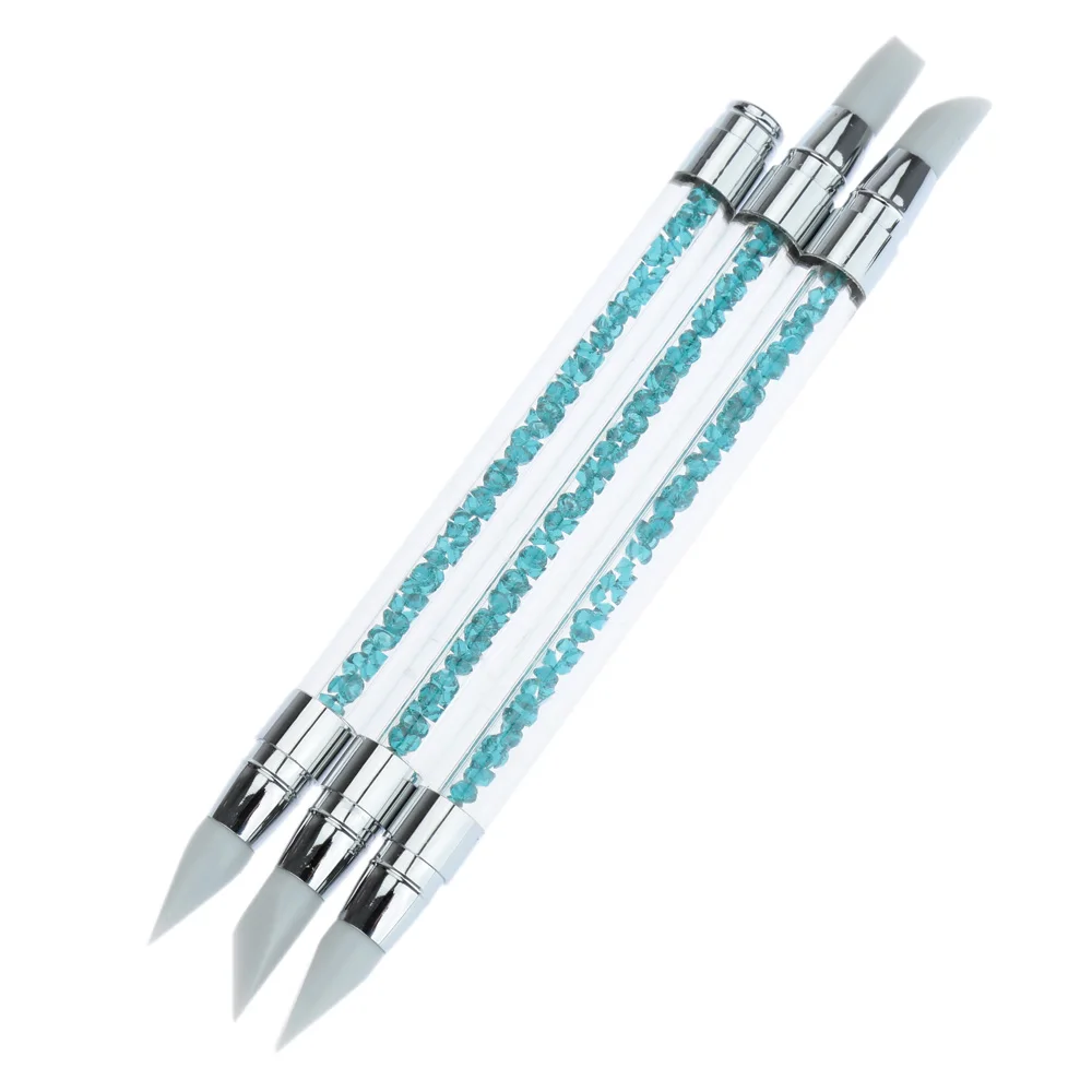 us 5 44 50 off 3pcs acrylic handle rhinestone nail art brushes silicone head nail carving pencil nail brush salon tool in nail brushes from beauty nail art designs book download