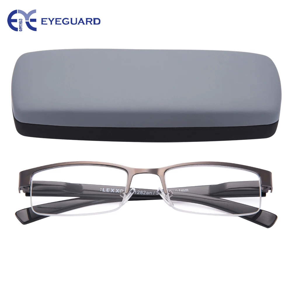 EYEGUARD читателей очки для чтения Металл Высокий люкс прямоугольная половина рамки бизнес для мужчин пистолет и серый