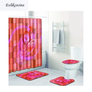 

Free Shipping 4Pcs Red Heart Banyo Paspas Bathroom Bath Mats Set Anti Slip Tapete Banheiro Washable Toilet Rugs Alfombra Bano