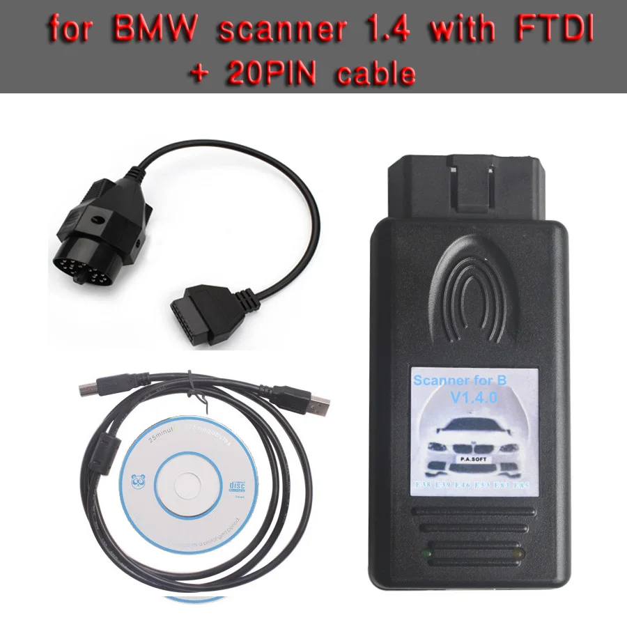 Для BMW Сканер 1.4.0 считыватель кодов инструмент сканирования OBD 20pin OBDII Ddiagnistic кабель адаптера E шасси E38 E39 E46 E52 E53 E83 E85 - Цвет: scanner 1.4 and 20p