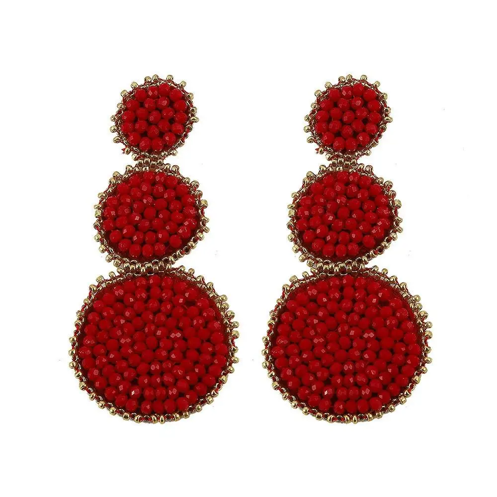 Best lady Hot sale Fashion Women Drop Dangle Earrings Bohemian Beads Multicolored Round Statement Earrings Party Gifts Wholesale - Окраска металла: Red 1