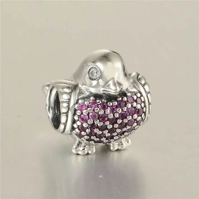 

Animal Charms Beads Peace Dove With Purple CZ 925 Sterling Silver Jewelry Fits European Pandora Bracelets DIY Making LW589