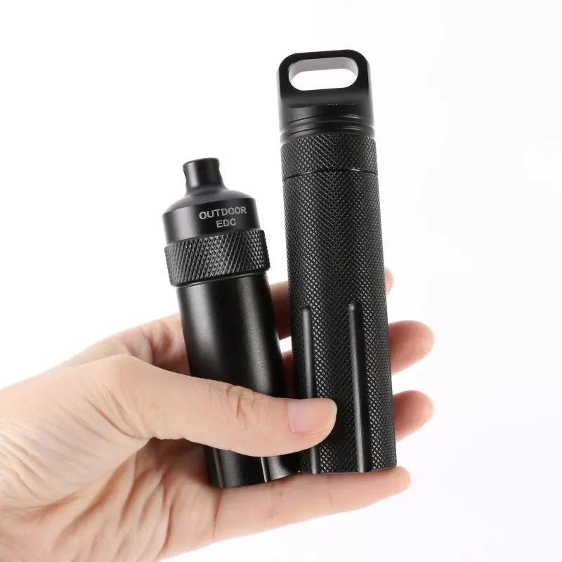 

Portable Alloy Outdoor Survival Aluminium EDC CNC Waterproof Capsule Seal Bottle Case Container Holder