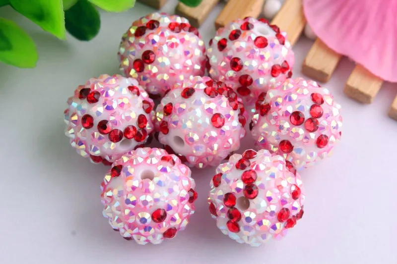 

Kwoi vita 20mm Chunky 100pcs/lot round Rhinestone Resin Confetti Red/Pink/White Rainbow Gumball beads for jewelry making