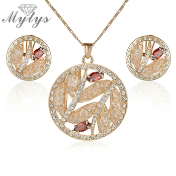 

Mytys High Quality Round Pendant Earring Necklace Sets for Women 2017 New Design Wire Mesh Net Crystal jewelry sets CN287