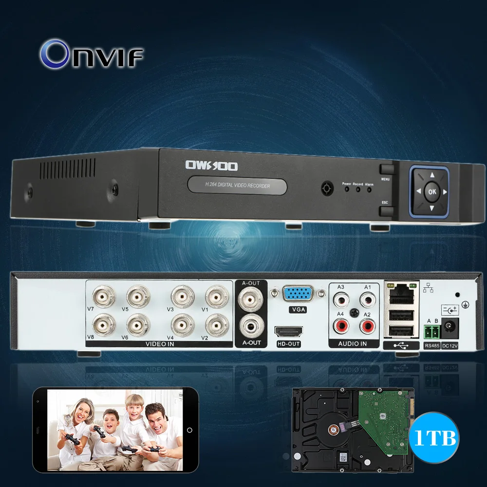 8-канальный Onvif 1080P NVR AHD DVR 5в1 охранный видео рекордер Система видеонаблюдения P2P Сетевая безопасность телефон контроль движения Обнаружение