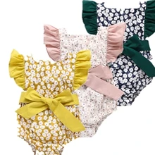 Европейский стиль; коллекция года; летняя одежда для новорожденных девочек; боди с цветочным принтом; колготки с короткими рукавами и бантом; розовый комбинезон